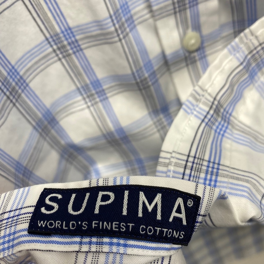 Lands' End Mens Blue Plaid Supima Cotton No Iron Dress Shirt 17.5-33 Traditional - Picture 3 of 12